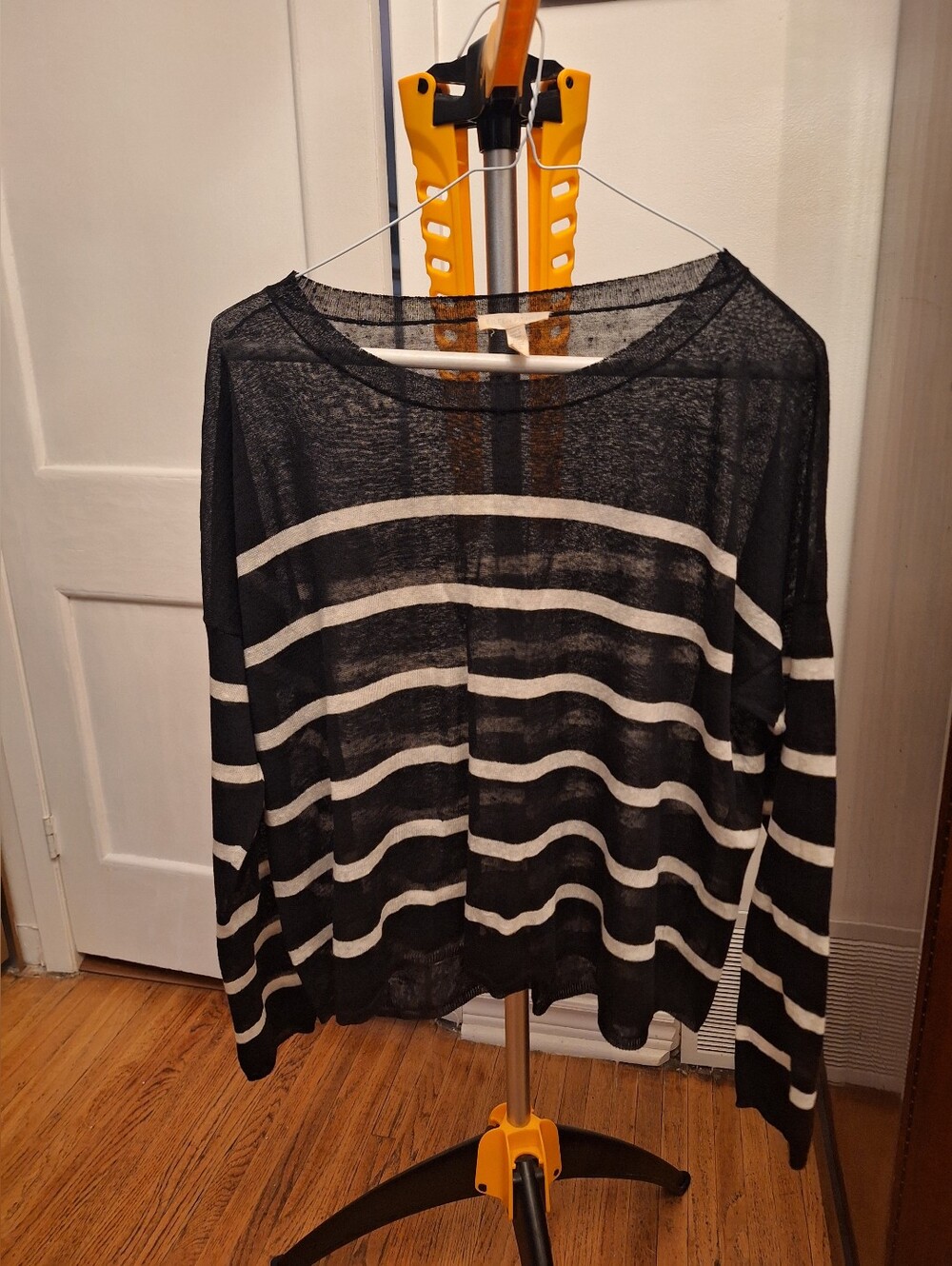 Eileen Fisher Black and White Striped Knit Long Sleeve Top